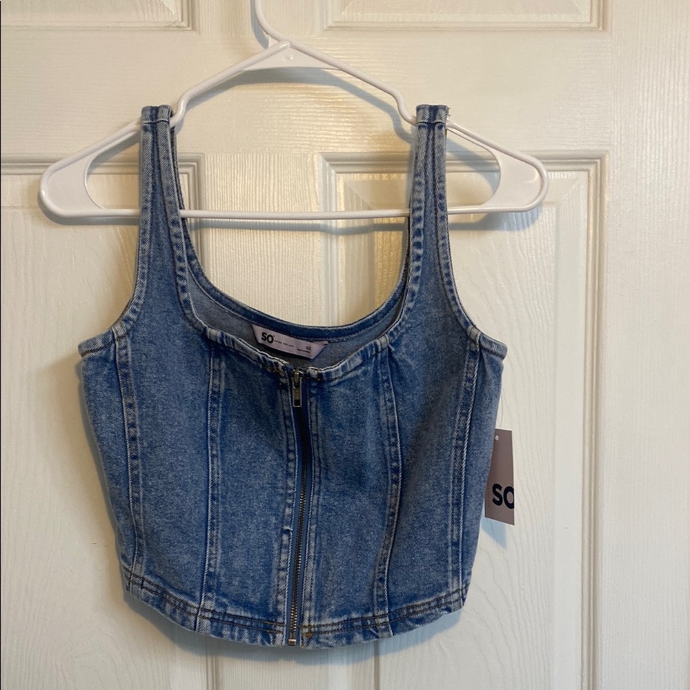Denim Blue front zipper Top